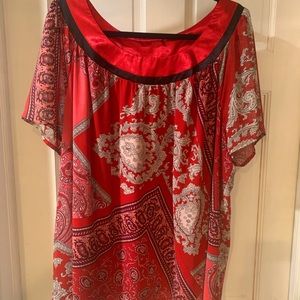 Christmas, plus-sized, red paisley style blouse